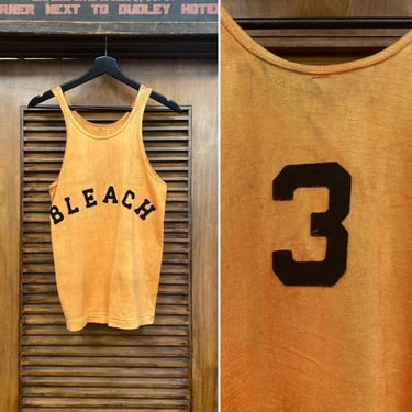 Vintage 1950’s Orange and Black Athletic Jersey Tank Top “Bleach”, Vintage 50’s Jersey, Vintage Tank Top, 50’s Top, Vintage Clothing 