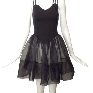 BETSEY JOHNSON PUNK- 1980s Black Cotton &amp; Organza Dress, Size 4