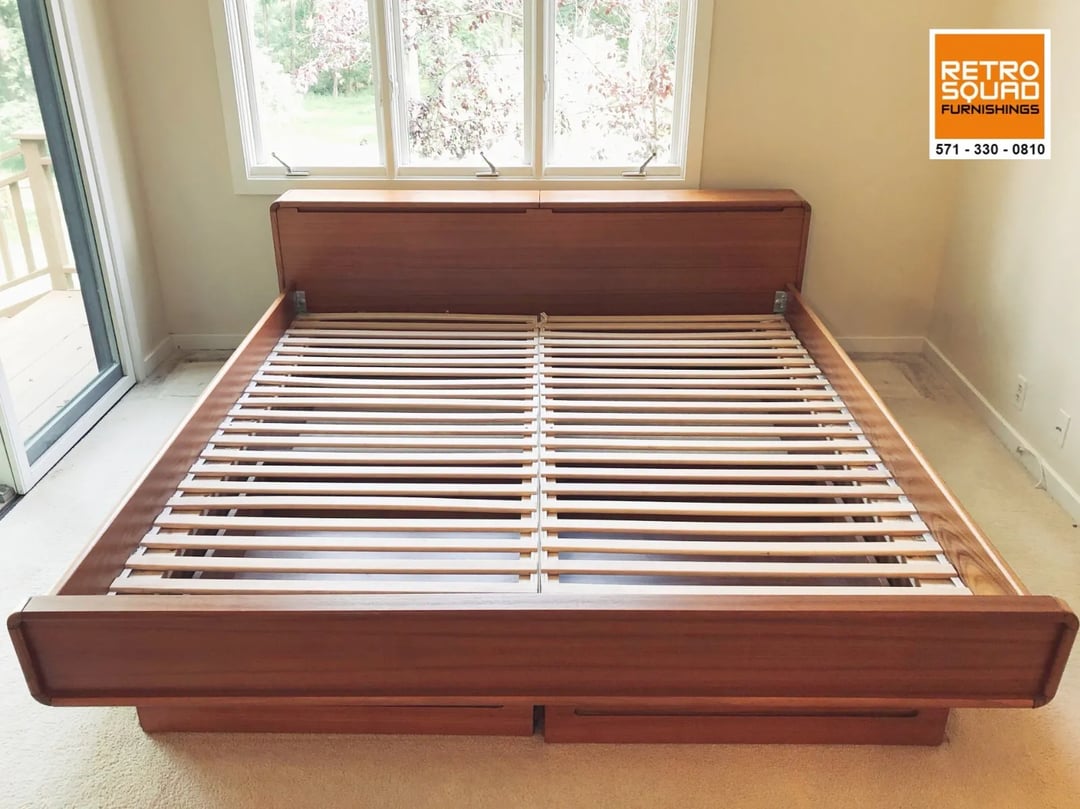 Danish Modern MCM Teak King Platform Bed Storage Drawers Torring ...