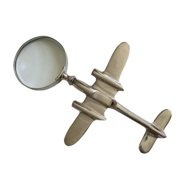 Vintage Airplane Magnifying Glass / Chrome Fighter Jet Magnifying Glass / Silver Tone WWII Bomber Plane / Military Aircraft Decor 