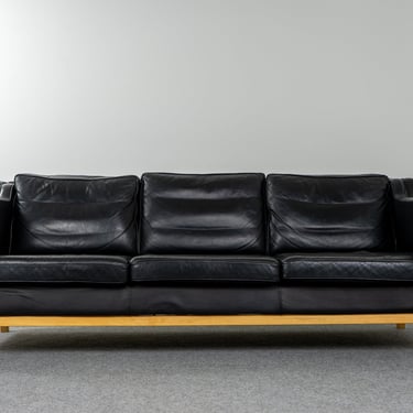 Danish Modern Black Leather Three Seat Sofa - (323-036) 