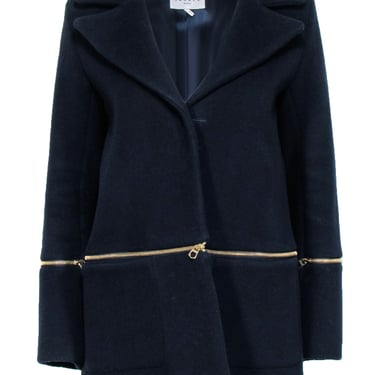 Sandro - Navy Wool Blend Zipper Detail Coat Sz 6