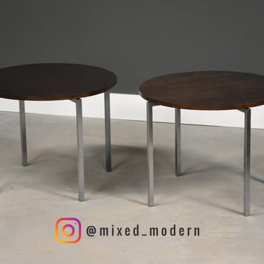 Florence Knoll Round Walnut End Table - A Pair 