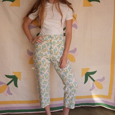 1960s Cotton Pajamas Pants / Floral Printed Cotton / Pj  Trousers / Undergarments / Cotton Pajama Loungewear 