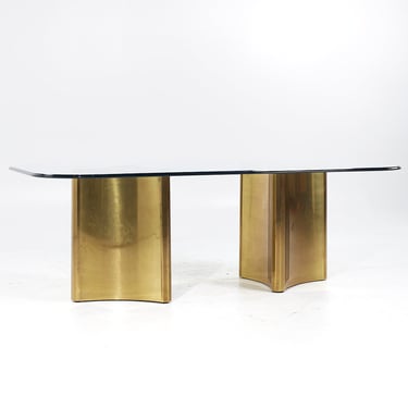Mastercraft Mid Century Brass and Glass Pedestal Table - mcm 