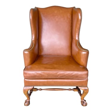 Baker Furniture Cognac Leather Wing Chair 