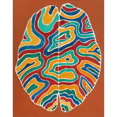 Meandering Paths Brain -  original watercolor painting - neuroscience art 