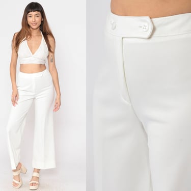 White Bell Bottoms 70s Sailor Flare Pants Boho Hippie Bellbottom High Waisted Pants Bohemian Trousers High Rise Vintage 1970s Catalina Small 