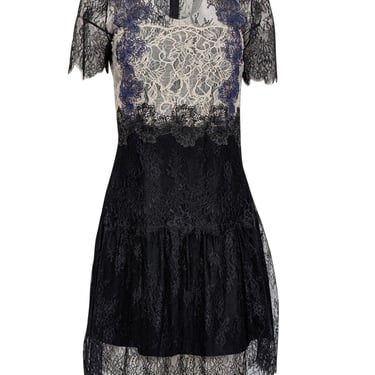 Sandro - Black, Ivory, & Blue Lace Mini Dress Sz 8