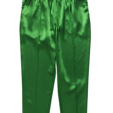Cinq a Sept - Grass Green Satin Cropped Drawstring Pants Sz S