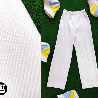 Retro Vintage 60s 70s Solid White Polyester Pants 
