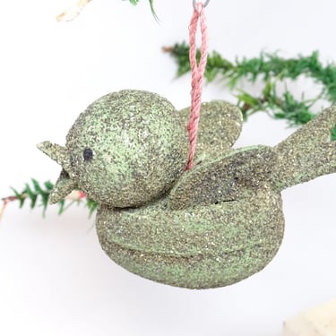 Vintage German 1950's Glittered Bird Candy Container Christmas Tree Ornament, Antique Retro West Germany 