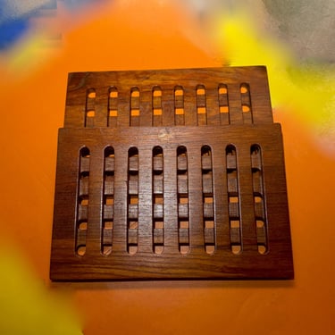 Unusual Pair Of Teak Vintage Trivets By Dansk Signed One Piece Design Differ on each side In the Best Condition 
