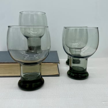 Vintage Black Smoked Danish Modern Beer Cocktail Glasses | 1970s, Mid Century 