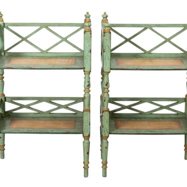 Vintage Chelsea House Green Tiered Bedside Tables