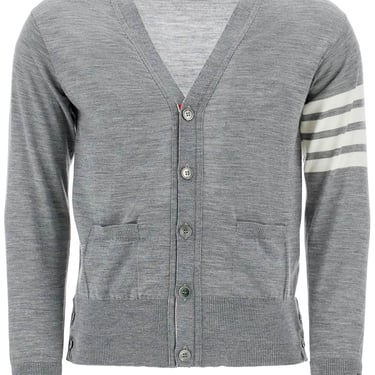 Thom Browne Men's Cardigan In Pale Grey Merino Wool With 4 White Stripes Men