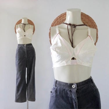 vintage 40s/50s satin circle stitch bralette - 32 - mid century pointed pointy bra lingerie bullet 