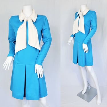 1960's Turquoise Blue White MOD Sailor Scottoer Dress I Sz Med 