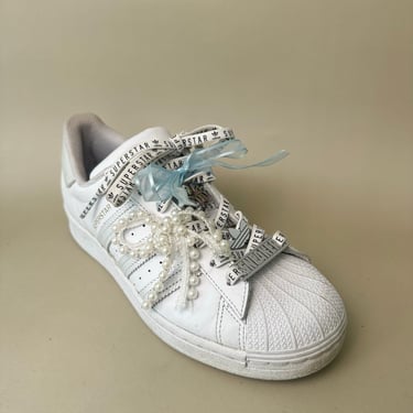 Adidas Custom Superstar Sneakers Womens Size 8 Pearls Rhinestone Charms Coquette | Custom Super Stars | Custom Shoes |  Gifts For Mom 