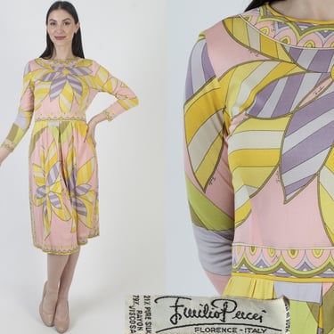 Vintage Emilio Pucci Dress, Saks Fifth Avenue, 60s Floral Jersey Print, Designer Size 12 