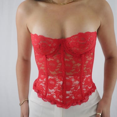 Vintage Cherry Red Lace Bustier (34A/32B) 