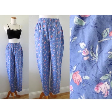 Vintage Laura Ashley Floral Pants - High Waisted Flower Print Lightweight Trousers - Spring Summer Pant - Size Medium 