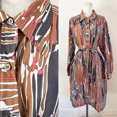 Vintage 1960s The Spectator Wood Grain Shirtwaist Dress / L 