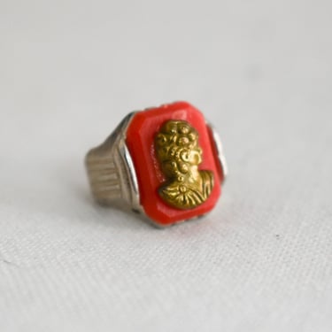 Vintage Red and Gold Cameo Toy/Prize Ring 