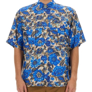 Moschino Men Blue Flowers Allover Print Shirt