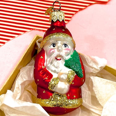 VINTAGE: Poland Mercury Glass Santa Ornament - Blown Figural Glass Ornament - Christmas Ornament - Holiday Decorations 