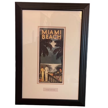 Vintage Framed Miami Beach Travel Poster 19”x 27” 