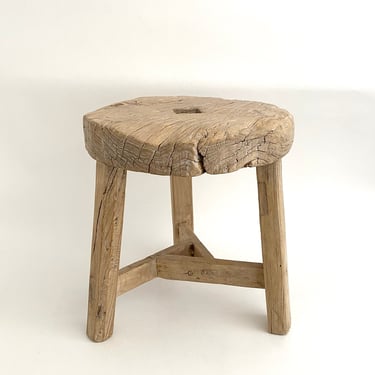 Antique Rustic Wood Wheel Side Table 