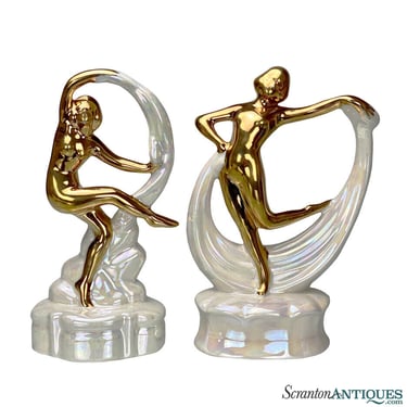 Vintage Art Deco Porcelain Figural Nude Women Flapper Sculpture - A Pair