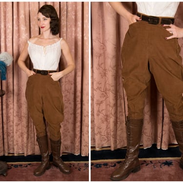 1960s Riding Pants - Vintage 60s Corduroy Riding Pants with Button Calves and Side Zip Closure 
