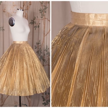 1950s Skirt - Glamorous Vintage 50s Fully Pleated Gold Lamé Circle Skirt by That Wilroy Look 