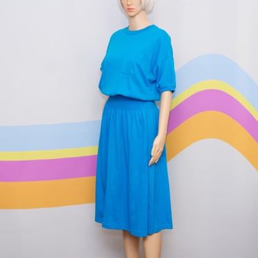 Vintage 1980s Turquoise Dress | Medium / Large | i-1 