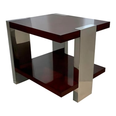 Ralph Lauren Modern Stainless Steel and Red Mahogany Finished Aldrich End Table