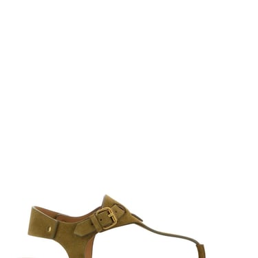 Isabel Marant Women Army Green Suede Thong Sandals