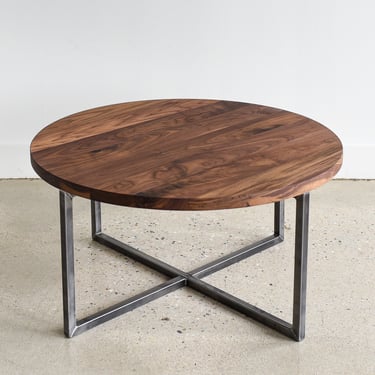 Round Walnut Coffee Table / Mid-Century Modern Coffee Table 