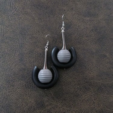 Futuristic wooden earrings, black 