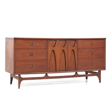 Broyhill Brasilia Mid Century Walnut and Brass Lowboy Dresser - mcm 