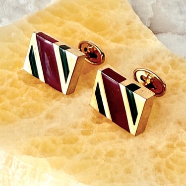 Vintage Cufflinks, Glass Inlaid Geometric, Pierre Cardin Cuff Links, Modernist Mosaic, Signed 