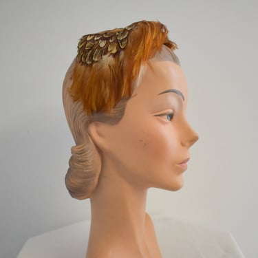 1950s Brown Feather Half Hat 
