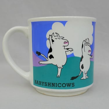 80s Baryshnicows Sandra Boynton Coffee Mug - Cartoon Cows performing Ballet Dance - Mikhail Baryshnikov pun - Vintage 1980s 