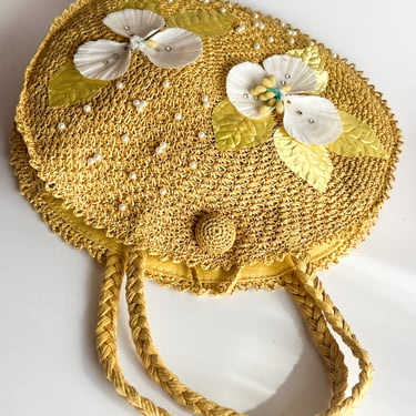 1960s Yellow Floral Shell Bag