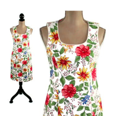 S-M 90s Y2K Sleeveless Cotton Dress, Floral Summer Dress Small Medium, Midi Sundress Colorful Sun Dress Size 6, Clothes Women Vintage 