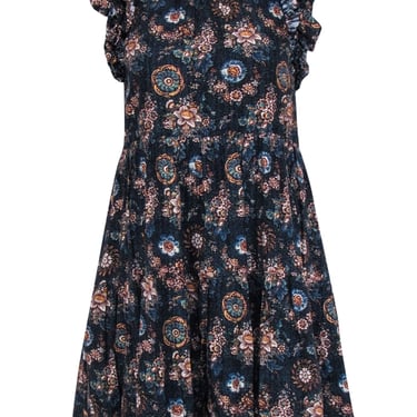 Ulla Johnson - Navy Floral Print Sleeveless Ruffled Mini Dress Sz 4