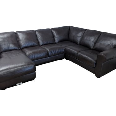 Brown Contemporary Faux Leather Sectional With Chaise