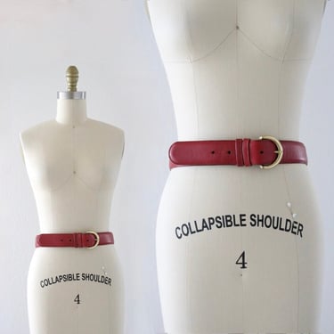 COACH handcrafted red leather + brass belt - m - vintage 90s size medium wide designer belt 