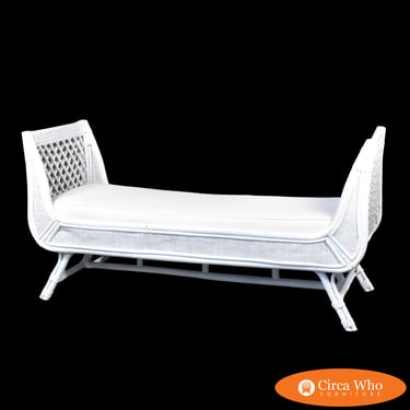 White Rattan Chippendale Wing Bench